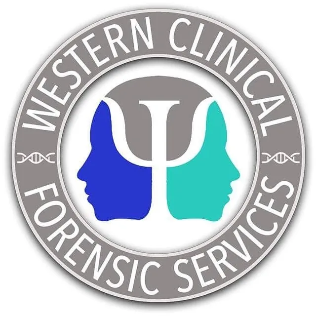 The practice's seal: a psi between two facing profiles, ringed with the words Western Clinical Forensic Services